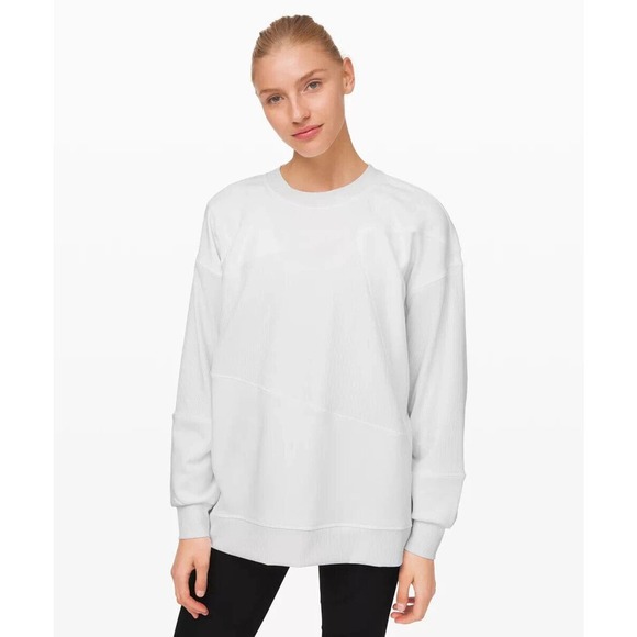 lululemon athletica Tops - Lululemon Perfectly Oversized Crew Patch Sweatshirt Off White Limited Edition 8